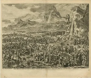 J. Luyken, Bible Scene: Moses Strikes Water from the Rocks, 1743, Print
