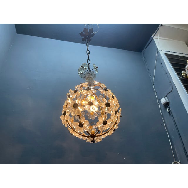 Crystal Flower Ball Light Pendant from Maison Baguès, 1940s For Sale - Image 9 of 13