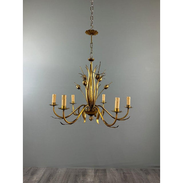 Gilded Metal Chandelier, Italy, 1950 For Sale - Image 6 of 12