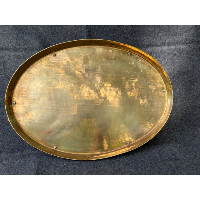 Vintage Faux Bamboo Brass Oval Tray For Sale - Image 14 of 17