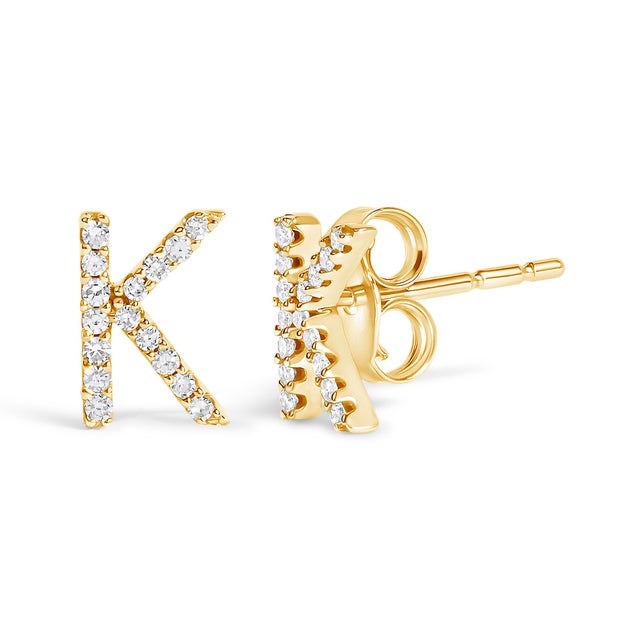 Expertly crafted to symbolize individuality and grace, this exquisite "K" initial stud earring is fashioned from radiant...