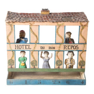 Hotel Du Bon Repos Antique French Game, Hand Painted Wood, 1950s For Sale