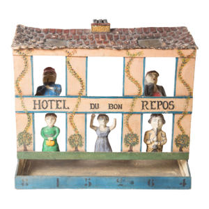 Hotel Du Bon Repos Antique French Game, Hand Painted Wood, 1950s