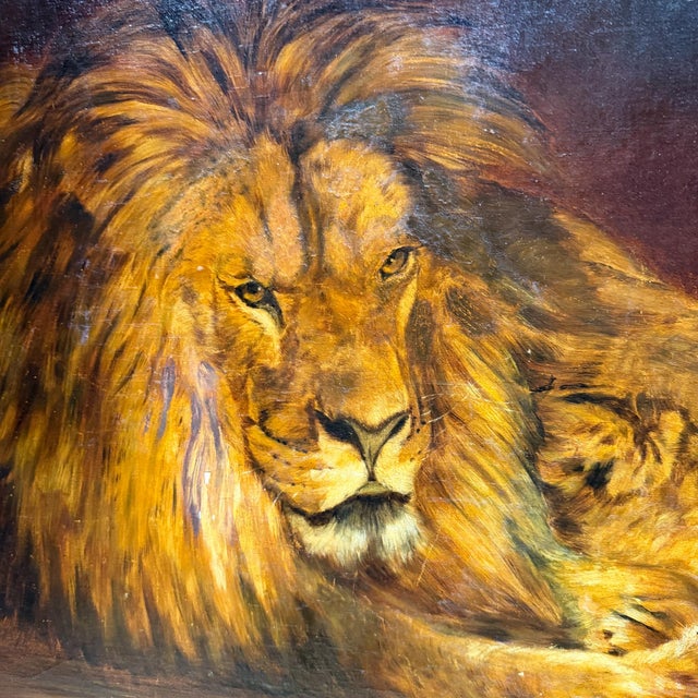 Textile Oil Canvas Reproduction Repose the British Lion by the Hungarian Géza Vastagh For Sale - Image 7 of 17