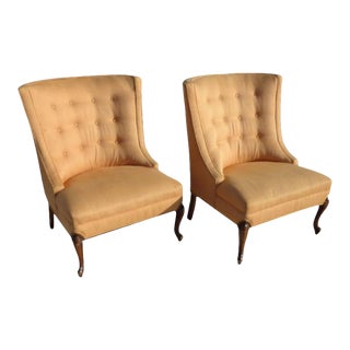 1950s Hollywood Regency Button Tufted Slipper Chairs - a Pair For Sale