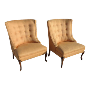 1950s Hollywood Regency Button Tufted Slipper Chairs - a Pair