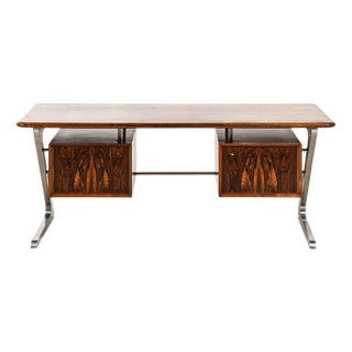 Freestanding Desk in Rosewood and Steel, 1970s For Sale