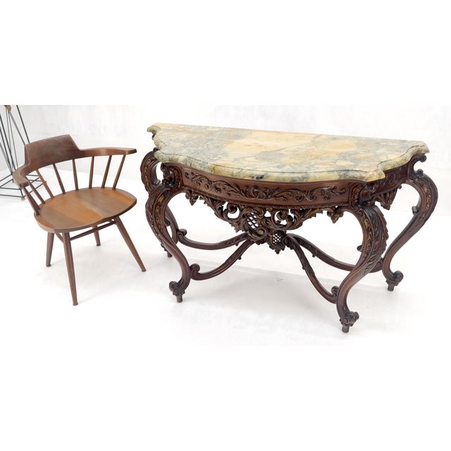 Regency Revival Heavily Fine Carved Stretcher Base Marble Top Console Table MINT For Sale - Image 12 of 18