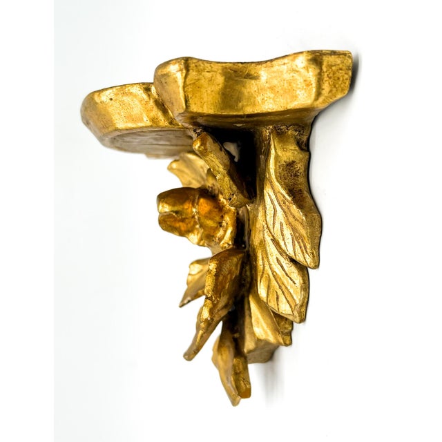Wood Vintage Italian Giltwood Rose & Leaf Wall Bracket/ Shelf – Mid-20th Century For Sale - Image 7 of 8