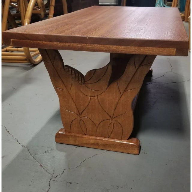 1950s Restored Hand Carved Calla Lily Koa Wood Side Table Set of 3 For Sale - Image 10 of 11