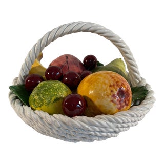 Mid 20th Century Made in Italy Ceramic Mixed Fruit Basket With Handle For Sale