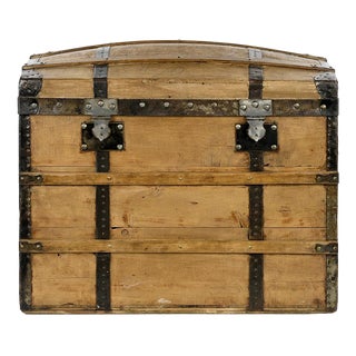 Wooden Transport Trunk with Steel Reinforcements For Sale
