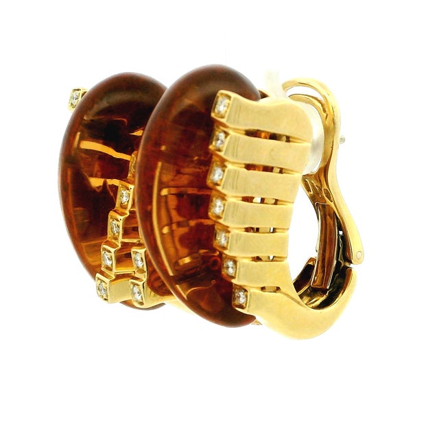 Roberto Legnazzi 18k Gold Citrine & Diamond Earrings, Italy C. 1990, Pair For Sale - Image 11 of 16