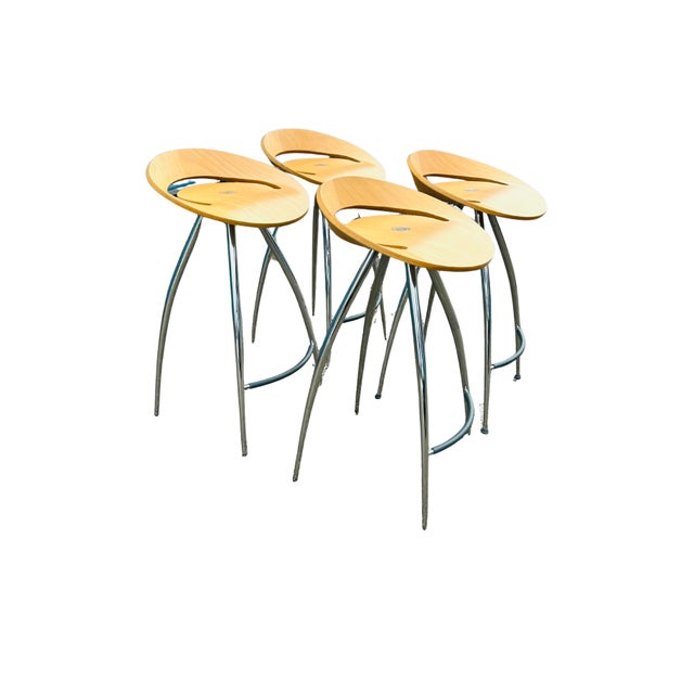 Design Group Late 20th Century Magis Lyra Barstool by Design Group Italia – Iconic Italian Modern Chrome & Beech Bentwood Bar Stool, Scandinavian Minimalist Design For Sale - Image 4 of 17
