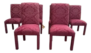Mid 20th Century Set of 6 Vintage Raspberry Parsons Colored Upholstered Dining Chairs by Lane