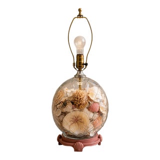 Vintage Seashell-Filled Glass Table Lamp With Pink Shell Base For Sale