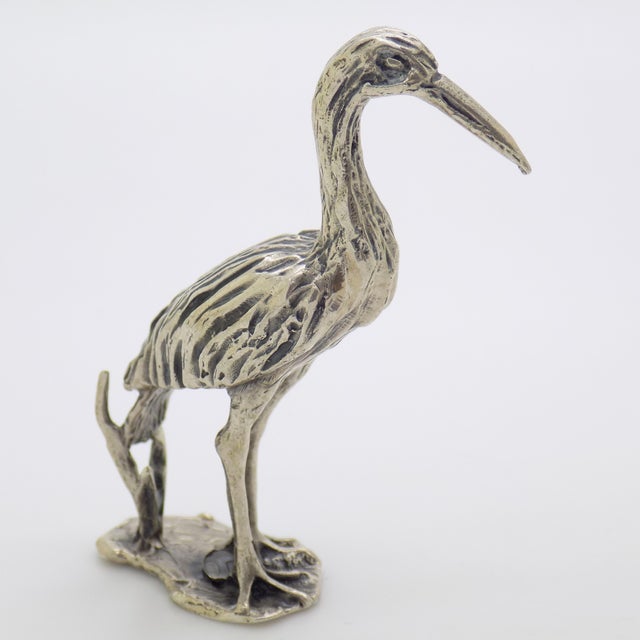 Vintage Italian Handmade Genuine Silver River Bird Heron Solid & Rare Figurine Detailed Sculpture For Sale - Image 4 of 9