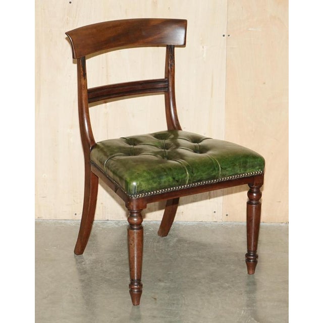 for sale this very rare suite of lightly restored Victorian Chesterfield green Heritage leather dining chairs with...