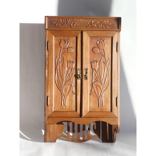 Antique Art Nouveau Carved Wooden Cabinet with Floral Details, 1920s For Sale - Image 15 of 15