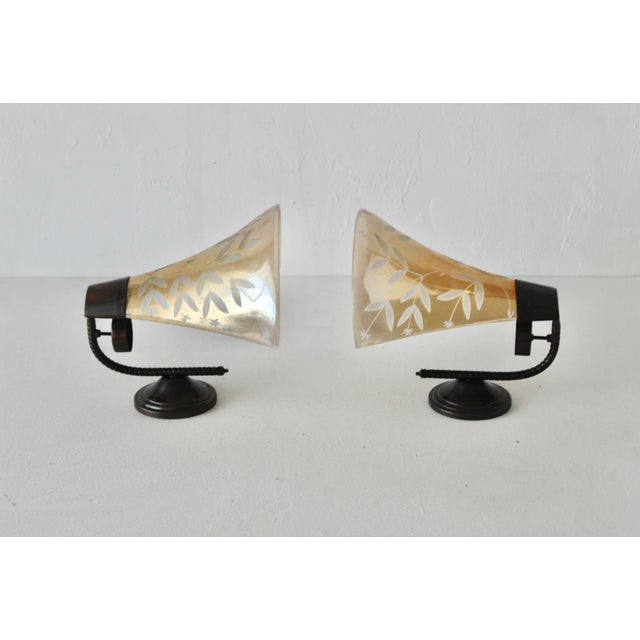 Art Nouveau Late 20th Century Mauri Almari Style Champagne Glass Bronze Finish Tea Candle Wall Sconces-a Pair For Sale - Image 3 of 15