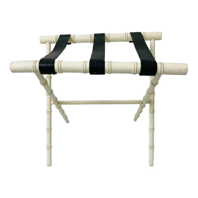 Vintage 1950’s Dorothy Draper Era Faux Bamboo Suitcase Luggage Rack For Sale