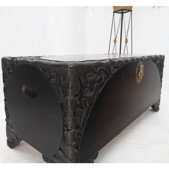Ebonized Carved Teak Cedar Lined Brass Latch c. 1920s Trunk Hope Chest CLEAN! For Sale - Image 14 of 18