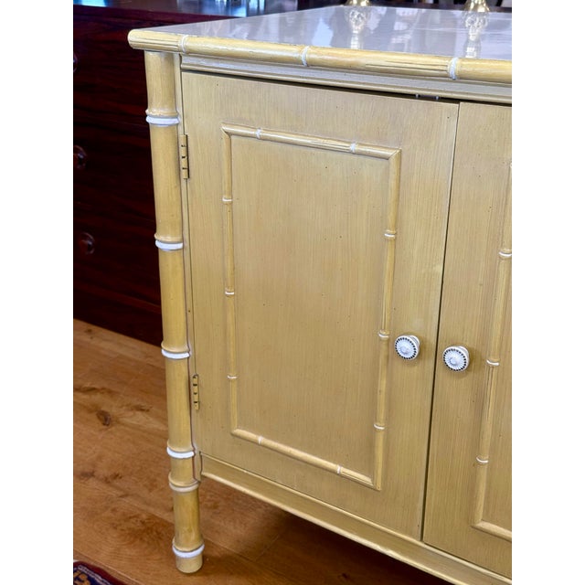 Vintage Thomasville Yellow Two Door Faux Bamboo Cabinet Chest For Sale - Image 9 of 9
