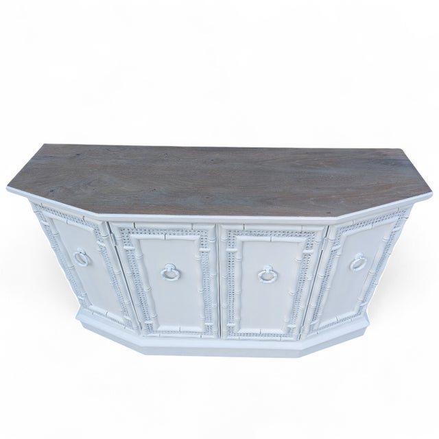 Vintage Coastal Faux Bamboo Credenza With Driftwood Style Top For Sale - Image 12 of 17