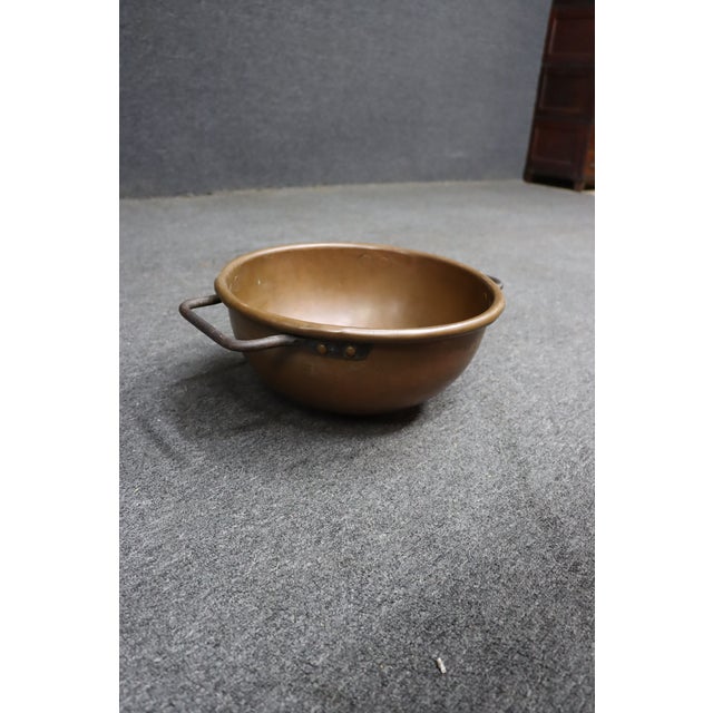 Rustic European Antique French Copper Mixing Bowl With Riveted Iron Handles For Sale - Image 3 of 7