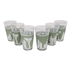 Green Transferware Glasses - Set of 6