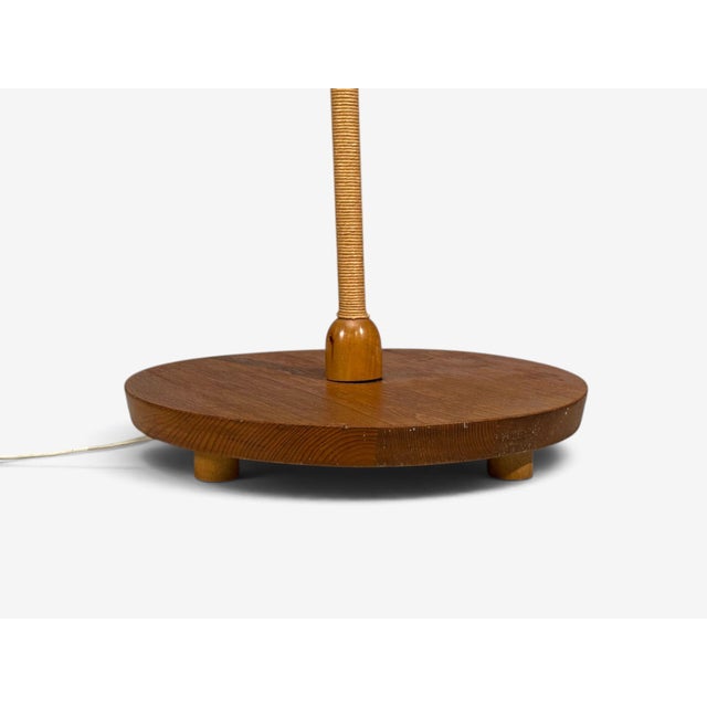 1940s Swedish Modern, Floor Lamp, Elm, Brass, Cord, Beige Fabric For Sale - Image 12 of 12