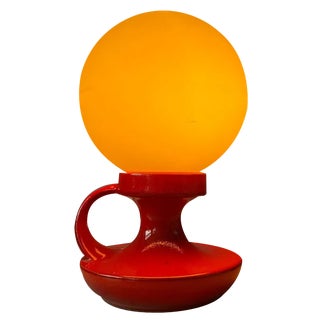 Mid-Century West German Ceramic Table Lamp with White Opaline Glass Shade For Sale