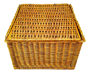 Large Wicker Log Basket with Lid and Handles, 1960s