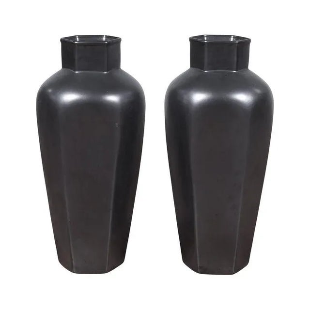 Pair of Cobalt Gray Ceramic Vases For Sale - Image 13 of 13