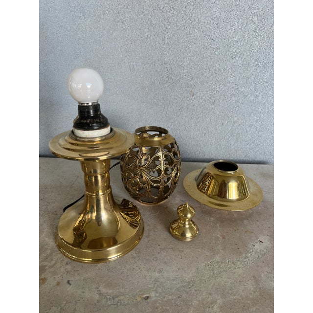 Mid 20th Century Vintage Solid Brass Moroccan Scroll Table Lamps- a Pair For Sale - Image 5 of 13