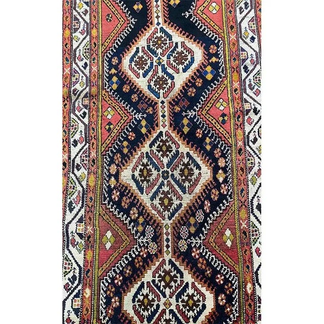 Navy Blue 1910s Antique Persian Bakhtiari Runner Rug 3’9″ X 10’10” For Sale - Image 8 of 11