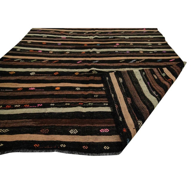 Mid 20th Century Striped Goat Hair Vintage Kilim Rug- 7′ × 10′ For Sale - Image 5 of 7