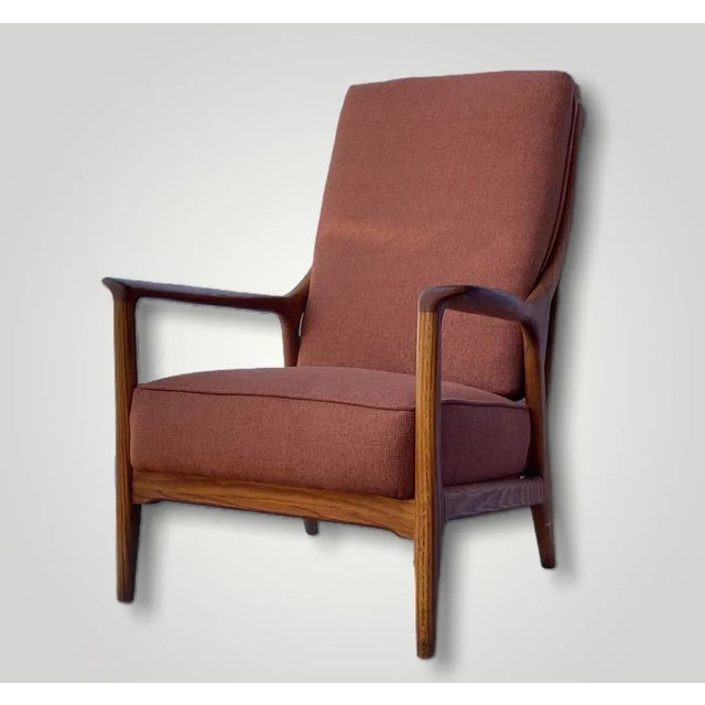 Mid-Century Modern Vintage Mid Century Modern Oak Solid Wood Lounge Sofa Chair With Recline For Sale - Image 3 of 8