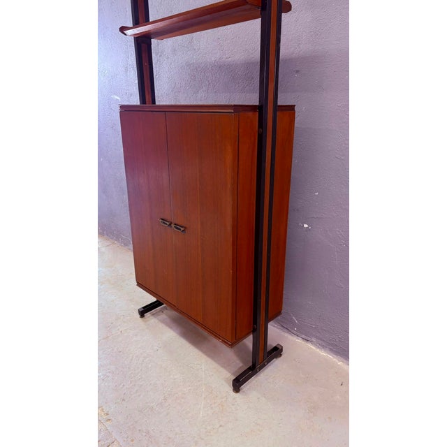 1960s Mid-Century Modern Modular Wall Unit in Veneer and Black Metal Cabinet, Europe, 1960s For Sale - Image 5 of 18