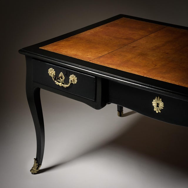 Early 19th Century French Louis XV Writing Desk, Ebonized Mahogany, Leather, 19th Century For Sale - Image 5 of 9
