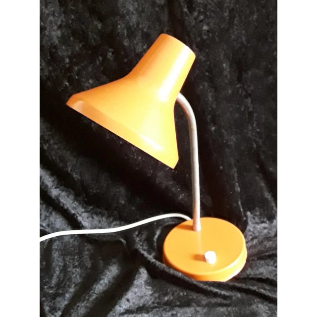Adjustable Desk Lamp in Orange Painted Metal with Flexible Nickel-Plated Swan Neck, 1970s For Sale - Image 4 of 6