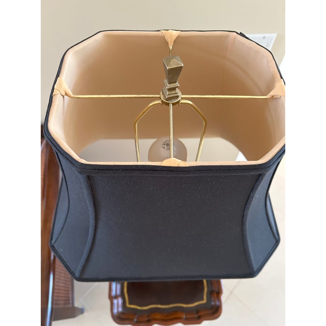 Brass Table Lamp With Custom Black Silk Shade For Sale In West Palm - Image 6 of 9
