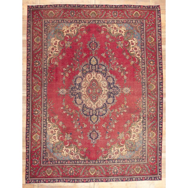 Early 20th Century Antique-Worn Persian Tabriz Rug - 09'11 X 12'11 For Sale - Image 9 of 9