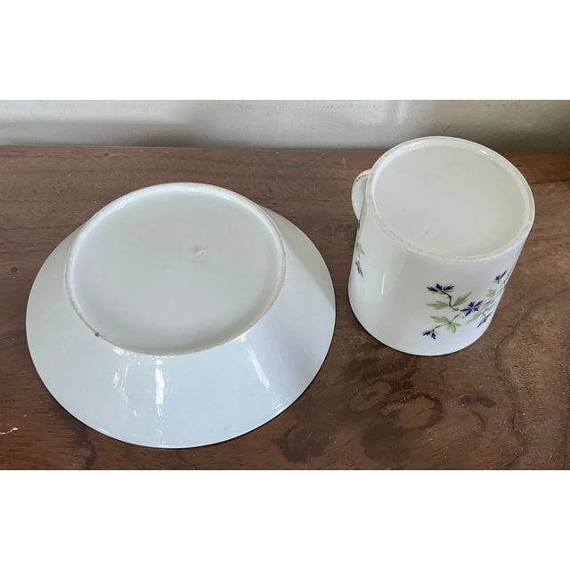 Antique Early 19th Century French Empire Paris Porcelain Sprig Cornflower Barbeaux Coffee Cup & Saucer For Sale - Image 9 of 10