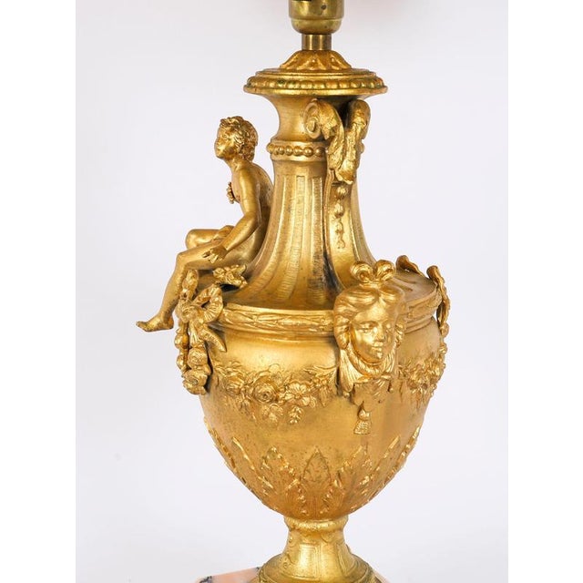 Antique Neoclassical Ormolu and Pink Marble Table Lamps, 20th Century, Set of 2 For Sale - Image 3 of 18