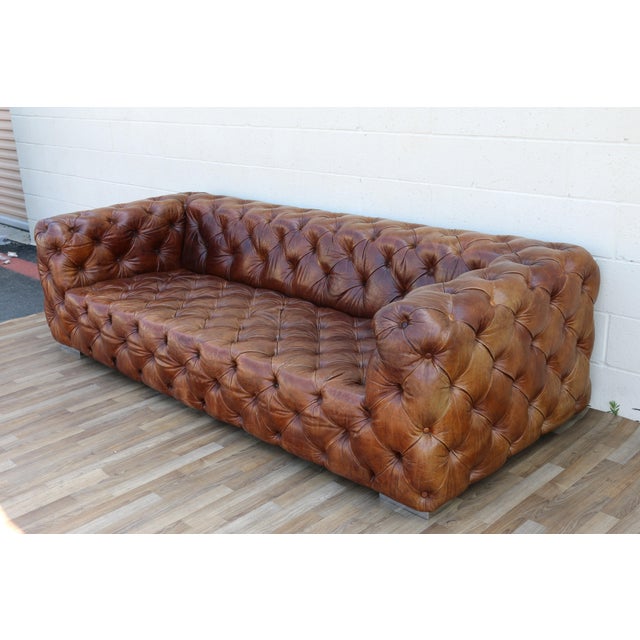 Brown Vintage Tufted Brown Distressed Leather For Sale - Image 8 of 18