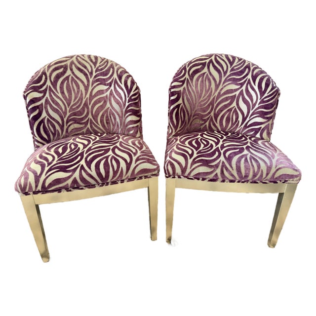 Pair of William Switzer Purple and Silver Zebra Print Velvet Chairs For Sale
