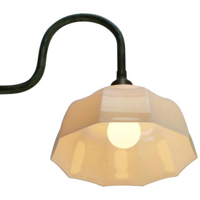 Metal Mid-Century Modern Cast Iron Wall Light with White Opaline Glass Shade For Sale - Image 7 of 8