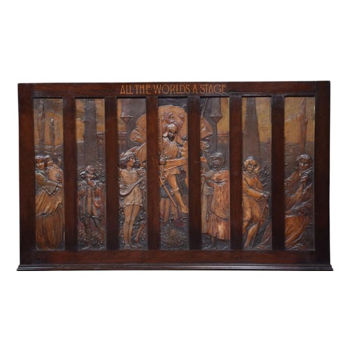 Large Walnut All the Worlds a Stage Framed Wall Plaque For Sale