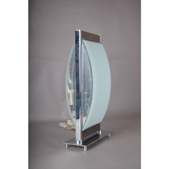 Mid-Century Modern Chrome and Frosted Glass Table Lamp with Wood Trim, 1960s For Sale - Image 3 of 6